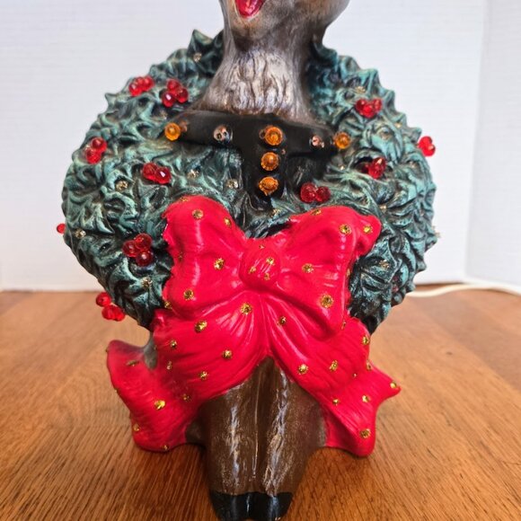 Rare Vintage Ceramic Light-Up Reindeer Figure w Wreath Christmas Decor 12” Works - Picture 4 of 6